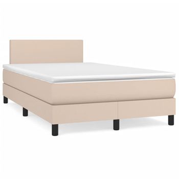 Cama Matrimonial | Cama Para Adultos | Cama Box Spring Con Colchón Cuero Sintético Capuchino 120x190cm Cfw790426