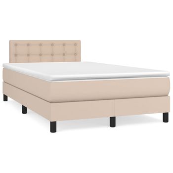 Cama Matrimonial | Cama Para Adultos | Cama Box Spring Con Colchón Cuero Sintético Capuchino 120x190cm Cfw246789