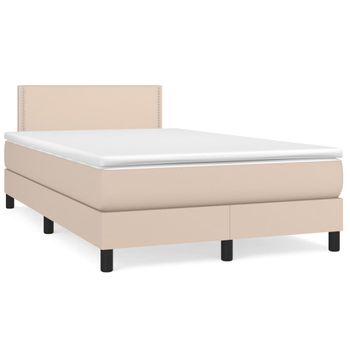 Cama Matrimonial | Cama Para Adultos | Cama Box Spring Con Colchón Cuero Sintético Capuchino 120x190cm Cfw214071