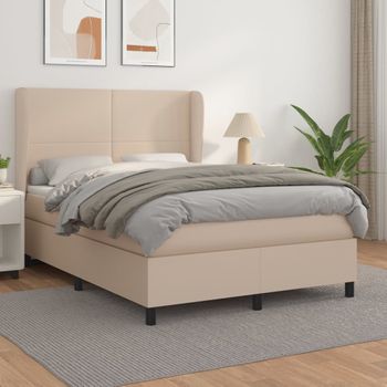 Cama Doble | Cama Box Spring | Cama Para Adultos Con Colchón Cuero Sintético Capuchino 140x190cm Cfw661440