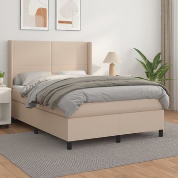 Cama Doble | Cama Box Spring | Cama Para Adultos Con Colchón Cuero Sintético Capuchino 140x190cm Cfw759710