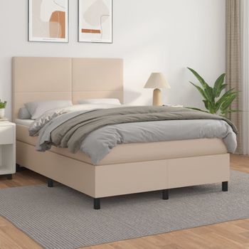 Cama Doble | Cama Box Spring | Cama Para Adultos Con Colchón Cuero Sintético Capuchino 140x200cm Cfw718032