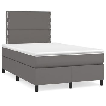 Cama Matrimonial | Cama Para Adultos | Cama Box Spring Con Colchón Cuero Sintético Gris 120x190 Cm Cfw203596