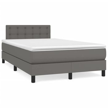 Cama Matrimonial | Cama Para Adultos | Cama Box Spring Con Colchón Cuero Sintético Gris 120x190 Cm Cfw702347