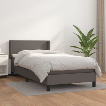 Cama Individual | Cama Box Spring | Cama Para Adultos Con Colchón Cuero Sintético Gris 80x200 Cm Cfw101690