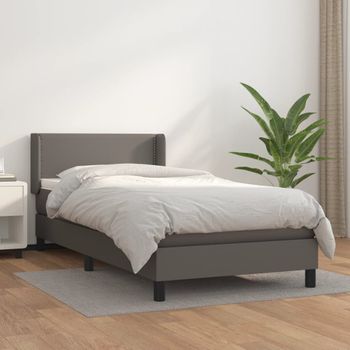 Cama Individual | Cama Box Spring | Cama Para Adultos Con Colchón Cuero Sintético Gris 80x200 Cm Cfw467062