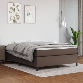 Cama Doble | Cama Box Spring | Cama Para Adultos Con Colchón Cuero Sintético Marrón 140x190 Cm Cfw533501