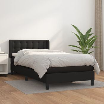 Cama Individual | Cama Box Spring | Cama Para Adultos Con Colchón Cuero Sintético Negro 100x200 Cm Cfw218680