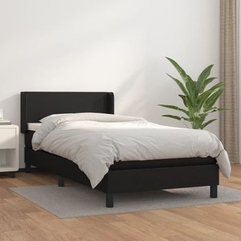 Cama Individual | Cama Box Spring | Cama Para Adultos Con Colchón Cuero Sintético Negro 100x200 Cm Cfw551988