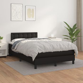 Cama Doble | Cama Box Spring | Cama Para Adultos Con Colchón Cuero Sintético Negro 120x200 Cm Cfw707502