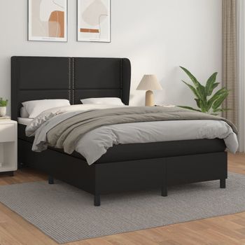 Cama Doble | Cama Box Spring | Cama Para Adultos Con Colchón Cuero Sintético Negro 140x190 Cm Cfw333561