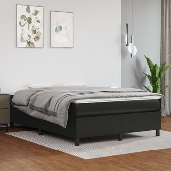 Cama Doble | Cama Box Spring | Cama Para Adultos Con Colchón Cuero Sintético Negro 140x190 Cm Cfw535830