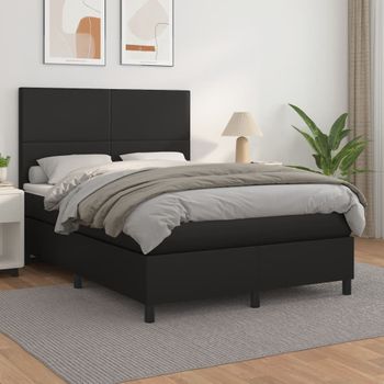 Cama Doble | Cama Box Spring | Cama Para Adultos Con Colchón Cuero Sintético Negro 140x190 Cm Cfw995125