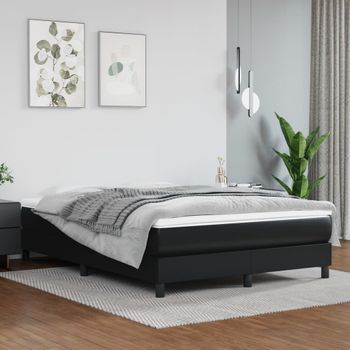 Cama Doble | Cama Box Spring | Cama Para Adultos Con Colchón Cuero Sintético Negro 140x190 Cm Cfw774052