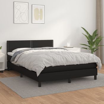 Cama Doble | Cama Box Spring | Cama Para Adultos Con Colchón Cuero Sintético Negro 140x190 Cm Cfw364992