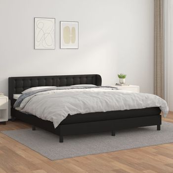 Cama Doble | Cama Box Spring | Cama Para Adultos Con Colchón Cuero Sintético Negro 160x200 Cm Cfw207702