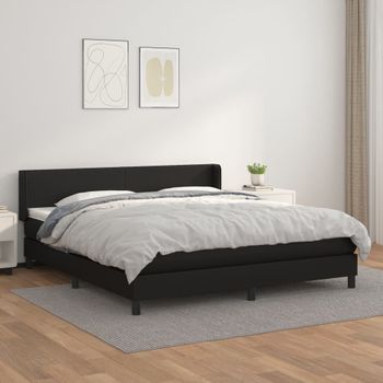 Cama Doble | Cama Box Spring | Cama Para Adultos Con Colchón Cuero Sintético Negro 160x200 Cm Cfw702774