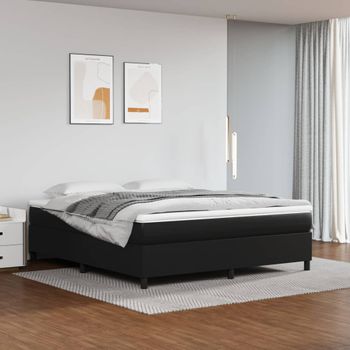 Cama Doble | Cama Box Spring | Cama Para Adultos Con Colchón Cuero Sintético Negro 180x200 Cm Cfw577938