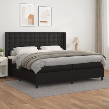 Cama Doble | Cama Box Spring | Cama Para Adultos Con Colchón Cuero Sintético Negro 200x200 Cm Cfw938420