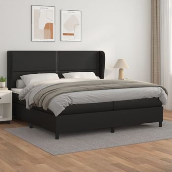 Cama Doble | Cama Box Spring | Cama Para Adultos Con Colchón Cuero Sintético Negro 200x200 Cm Cfw747890