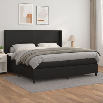 Cama Doble | Cama Box Spring | Cama Para Adultos Con Colchón Cuero Sintético Negro 200x200 Cm Cfw911344