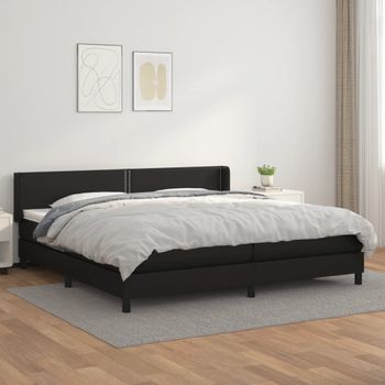 Cama Doble | Cama Box Spring | Cama Para Adultos Con Colchón Cuero Sintético Negro 200x200 Cm Cfw976254