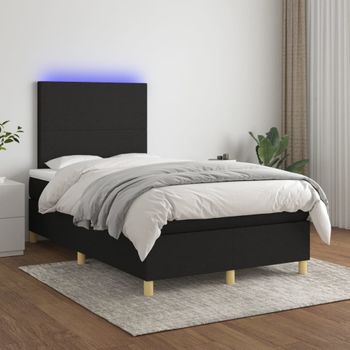 Cama Doble | Cama Box Spring | Cama Para Adultos Con Colchón Led Tela Negro 120x200 Cm Cfw398273