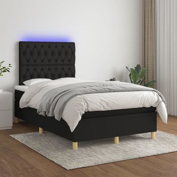 Cama Doble | Cama Box Spring | Cama Para Adultos Con Colchón Led Tela Negro 120x200 Cm Cfw206792