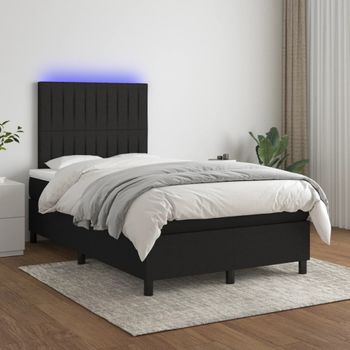 Cama Doble | Cama Box Spring | Cama Para Adultos Con Colchón Led Tela Negro 120x200 Cm Cfw327234