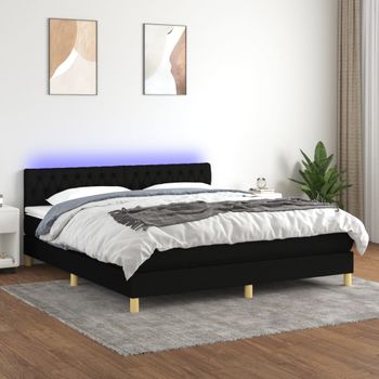 Cama Doble | Cama Box Spring | Cama Para Adultos Con Colchón Led Tela Negro 180x200 Cm Cfw537587