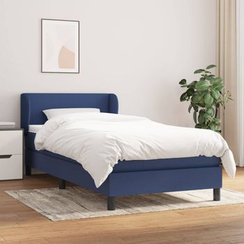 Cama Individual | Cama Box Spring | Cama Para Adultos Con Colchón Tela Azul 100x200 Cm Cfw851283