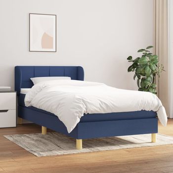 Cama Individual | Cama Box Spring | Cama Para Adultos Con Colchón Tela Azul 100x200 Cm Cfw150686