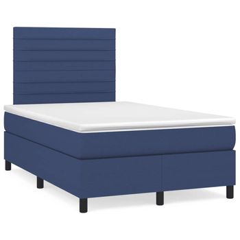 Cama Matrimonial | Cama Para Adultos | Cama Box Spring Con Colchón Tela Azul 120x190 Cm Cfw434127