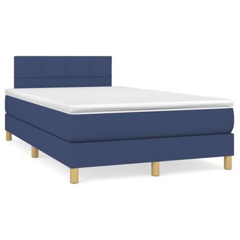 Cama Matrimonial | Cama Para Adultos | Cama Box Spring Con Colchón Tela Azul 120x190 Cm Cfw780996