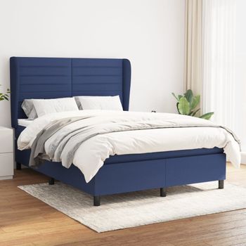 Cama Doble | Cama Box Spring | Cama Para Adultos Con Colchón Tela Azul 140x190 Cm Cfw208487