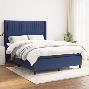 Cama Doble | Cama Box Spring | Cama Para Adultos Con Colchón Tela Azul 140x190 Cm Cfw245480