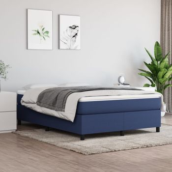 Cama Doble | Cama Box Spring | Cama Para Adultos Con Colchón Tela Azul 140x190 Cm Cfw410016