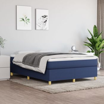 Cama Doble | Cama Box Spring | Cama Para Adultos Con Colchón Tela Azul 140x190 Cm Cfw174890