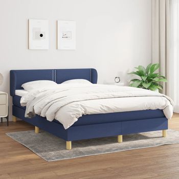 Cama Doble | Cama Box Spring | Cama Para Adultos Con Colchón Tela Azul 140x200 Cm Cfw670240