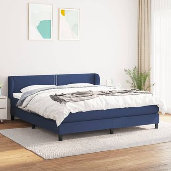 Cama Matrimonial | Cama Para Adultos | Cama Box Spring Con Colchón Tela Azul 180x200 Cm Cfw963166