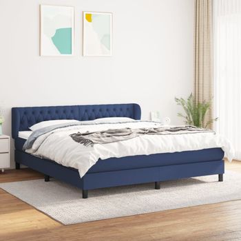 Cama Matrimonial | Cama Para Adultos | Cama Box Spring Con Colchón Tela Azul 180x200 Cm Cfw466108