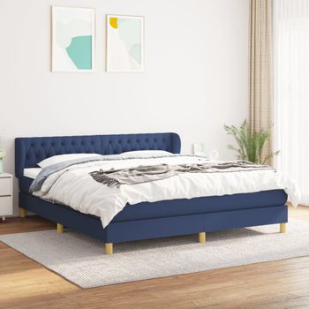 Cama Matrimonial | Cama Para Adultos | Cama Box Spring Con Colchón Tela Azul 180x200 Cm Cfw499768