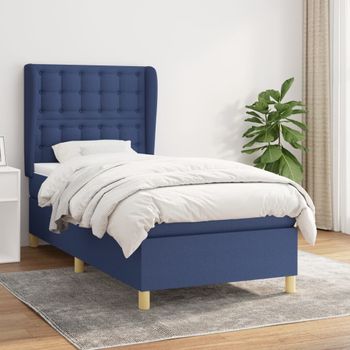 Cama Individual | Cama Box Spring | Cama Para Adultos Con Colchón Tela Azul 80x200 Cm Cfw976699