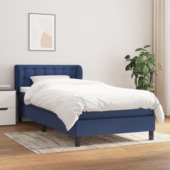 Cama Individual | Cama Box Spring | Cama Para Adultos Con Colchón Tela Azul 80x200 Cm Cfw161112