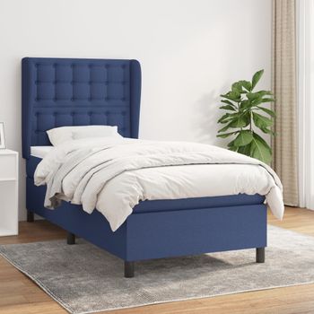 Cama Individual | Cama Box Spring | Cama Para Adultos Con Colchón Tela Azul 80x200 Cm Cfw577931