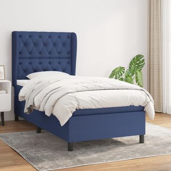 Cama Individual | Cama Box Spring | Cama Para Adultos Con Colchón Tela Azul 80x200 Cm Cfw566119