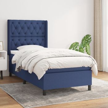 Cama Individual | Cama Box Spring | Cama Para Adultos Con Colchón Tela Azul 80x200 Cm Cfw169730