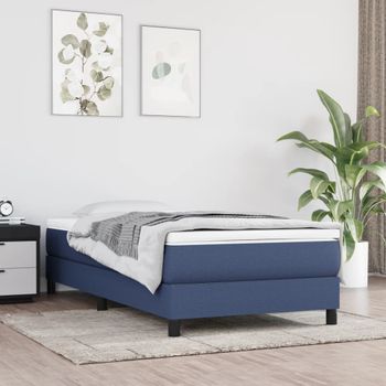 Cama Individual | Cama Box Spring | Cama Para Adultos Con Colchón Tela Azul 90x190 Cm Cfw641066