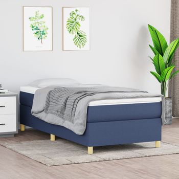 Cama Individual | Cama Box Spring | Cama Para Adultos Con Colchón Tela Azul 90x190 Cm Cfw922941