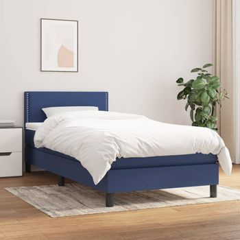 Cama Individual | Cama Box Spring | Cama Para Adultos Con Colchón Tela Azul 90x190 Cm Cfw583032